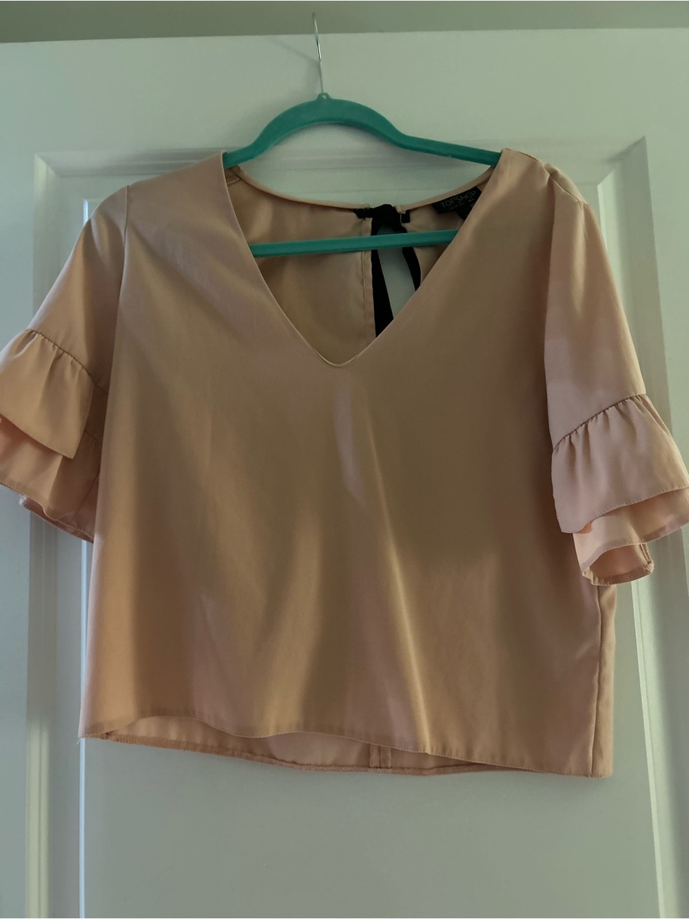 Topshop Dusty Blush V-Neck Ruffle Sleeve Blouse